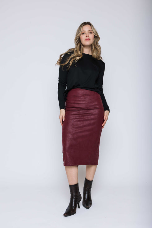 Erin-Faux Leather Midi Skirt